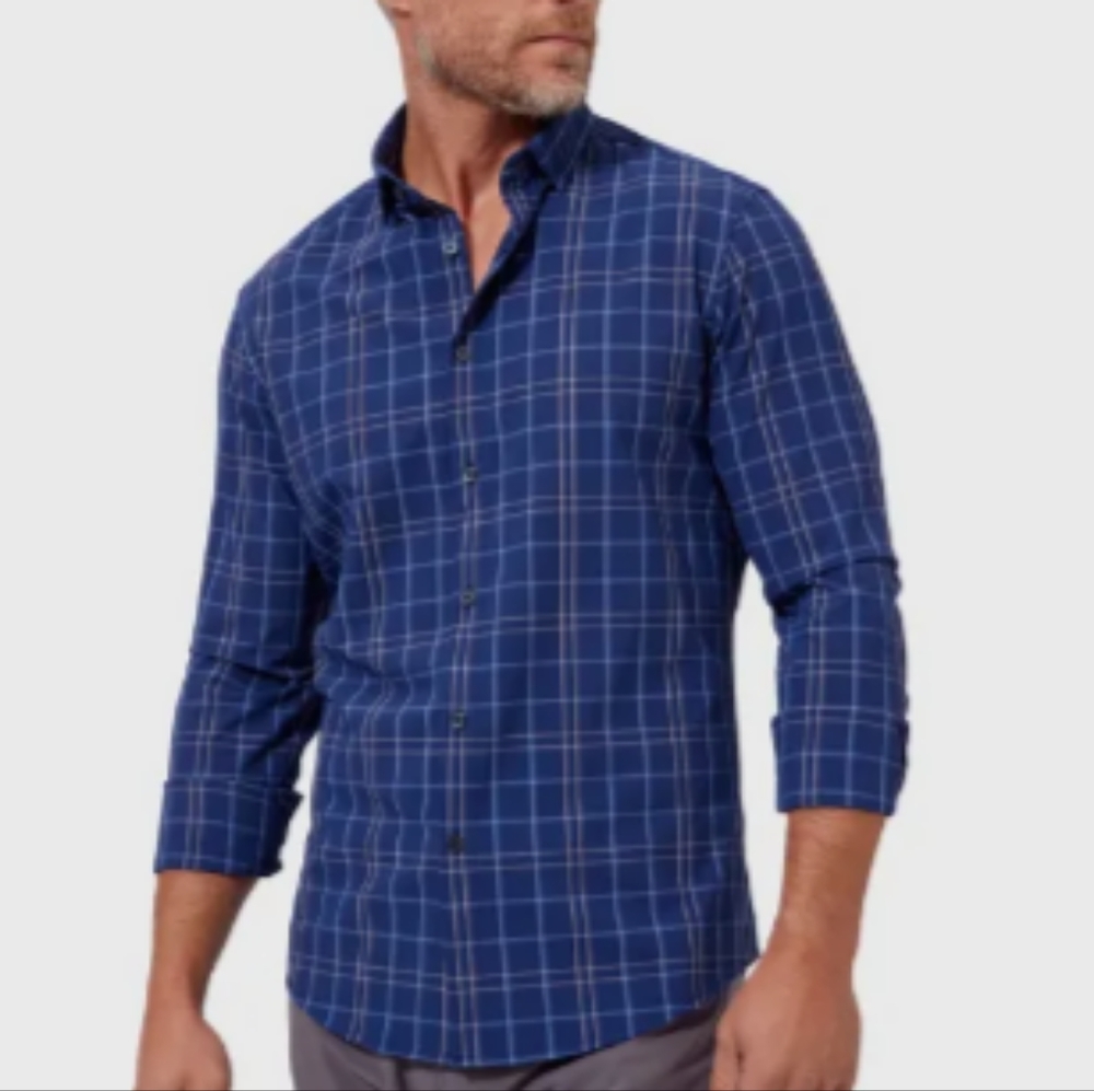 Mizzen + Main Blueprint Windowpane Leeward No Tuck Men's Dress Shirt Size XL